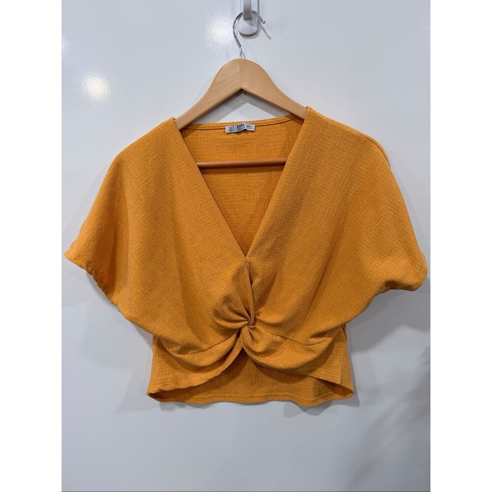 Zara Mustard Twist Knot Crop Top Small‎ Crinkle